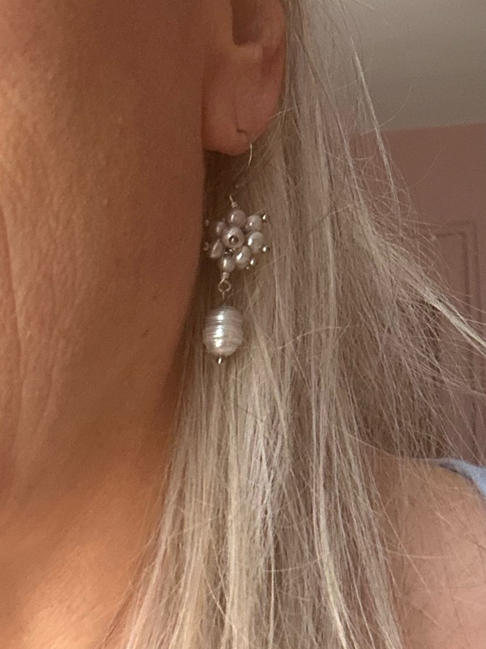 Silver Pearl Floral Drop Earrings